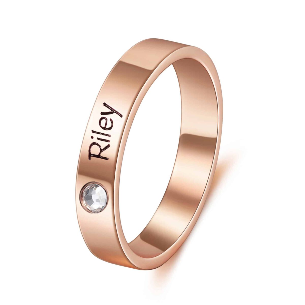 Rose Gold Name Ring With Birthstone Stackable