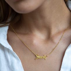 14k Gold Old English Name Necklace Model