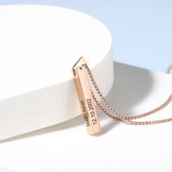 3D Bar Name Necklace Rose Gold with Engraved Date