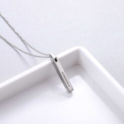 3D Bar Necklace Silver with Roman Numeral Date