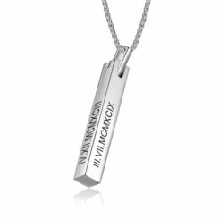 Silver 3d Bar Necklace Engraved Vertical Bar Necklace