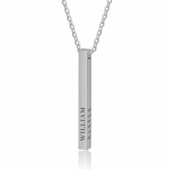 4 Sides Bar Necklace Silver Roman Numeral Date