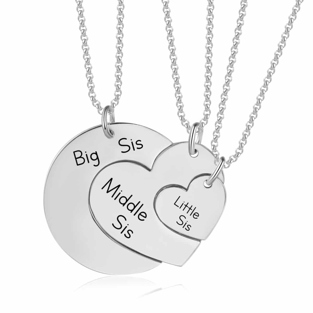 Big Sis Middle Sis Little Sis Necklace Silver