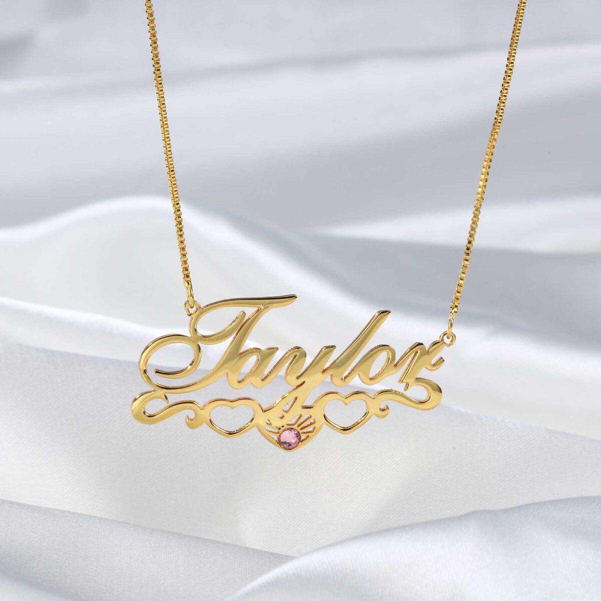 Birthstone Name Necklace Gold