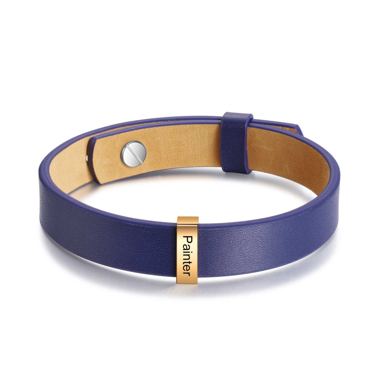 Blue Leather Engraved Bracelet For Men