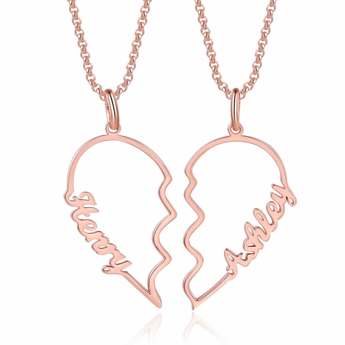 Broken Heart Necklace Rose Gold With Two Names