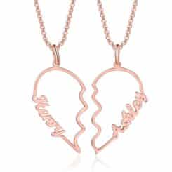 Broken Heart Necklace Rose Gold With Two Names