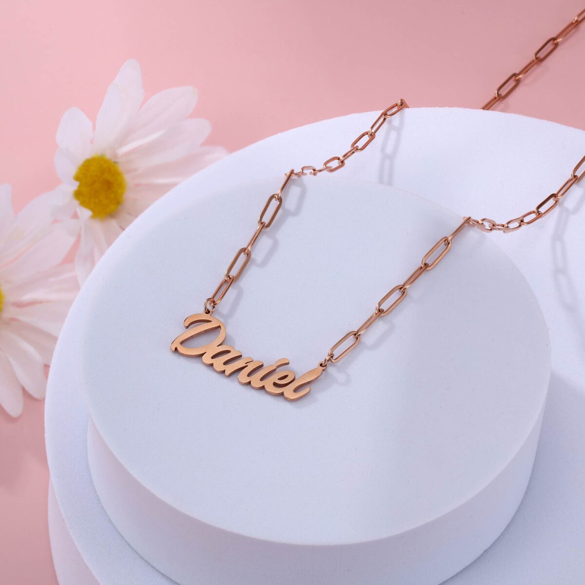 Chain Link Rose Gold With Name Pendant