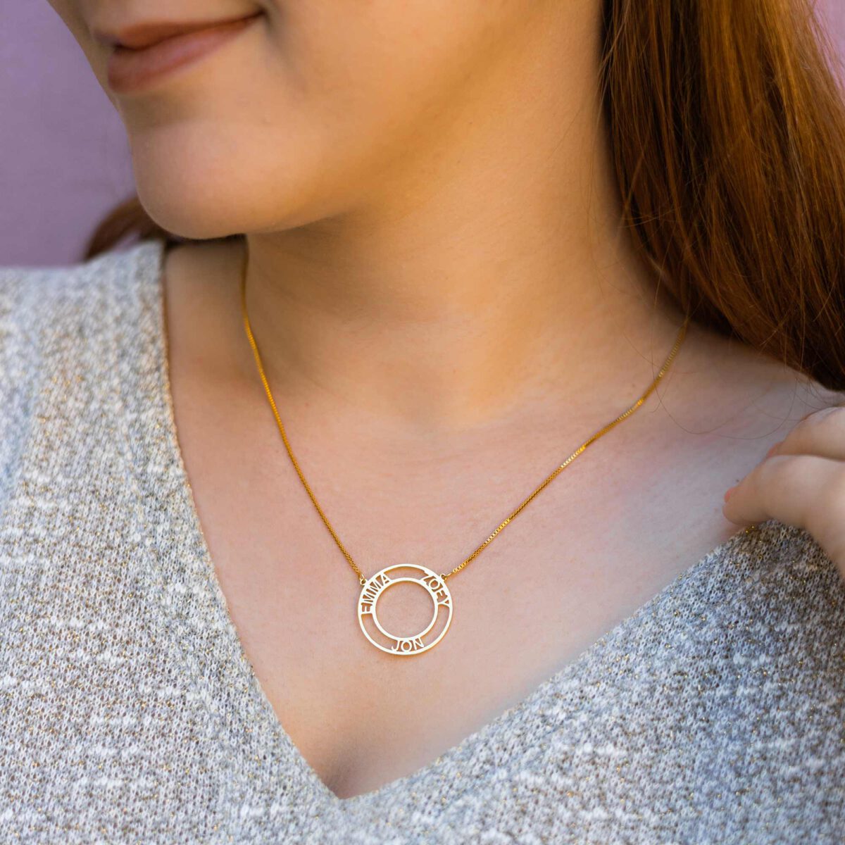 Circle Name Necklace Gold With Three Names