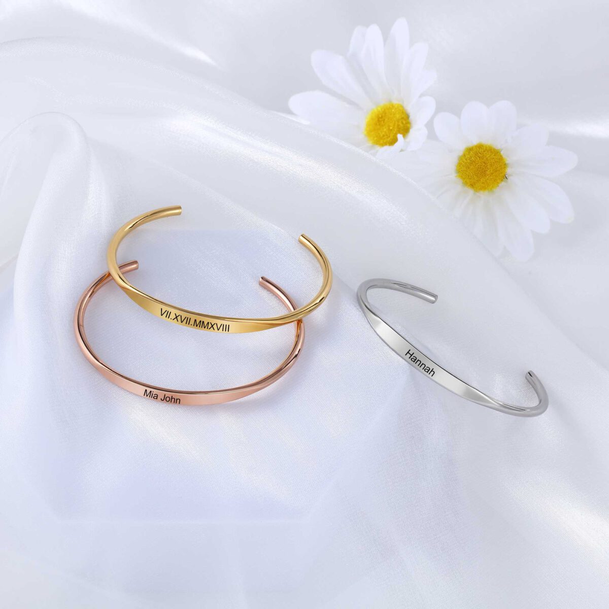 Customizable Cuff Bracelets Silver Gold Rose Gold