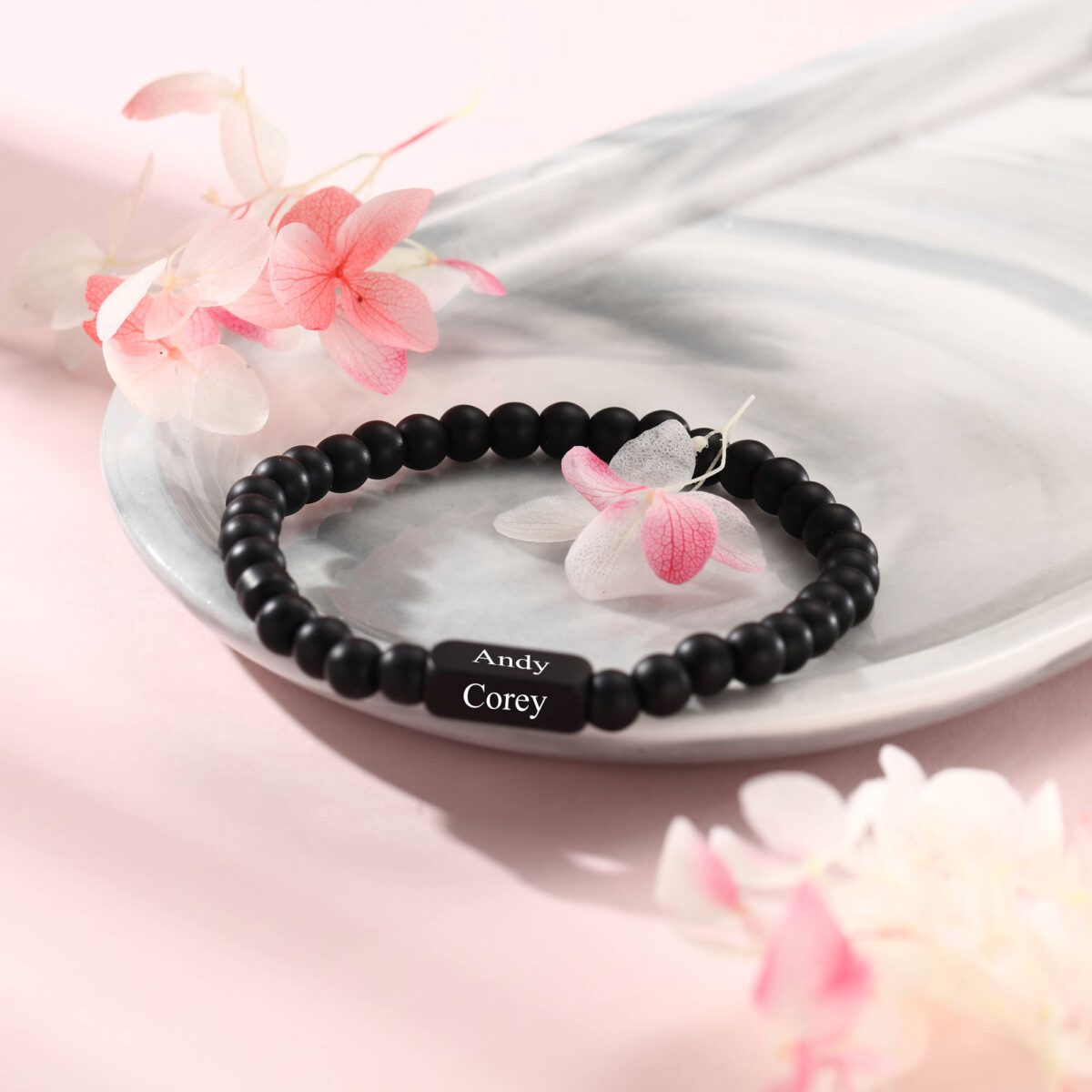 Engraved Black Onyx Bracelet for Men