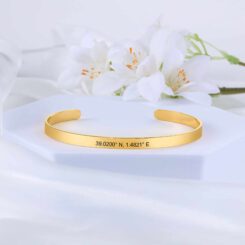 Engraved Coordinate Gold Bangle