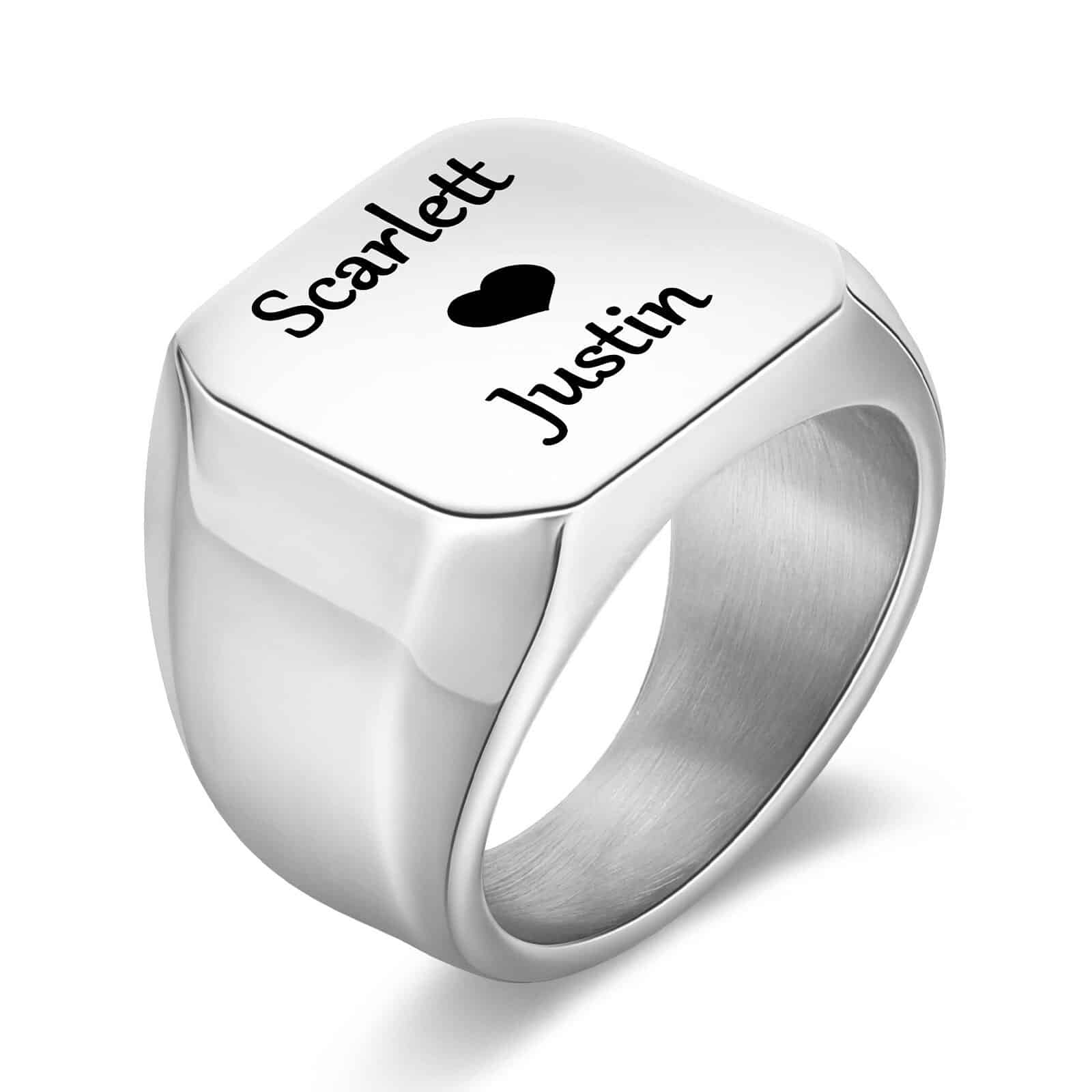 Engraved Cube Signet Ring Silver Personalized Women Men