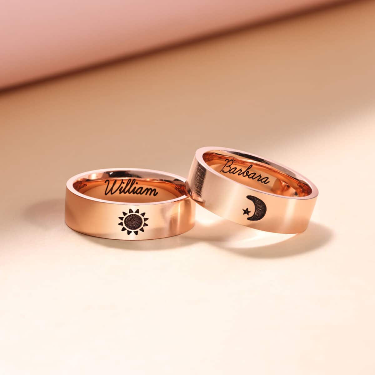 Engraved Matching Rings Sun And Moon