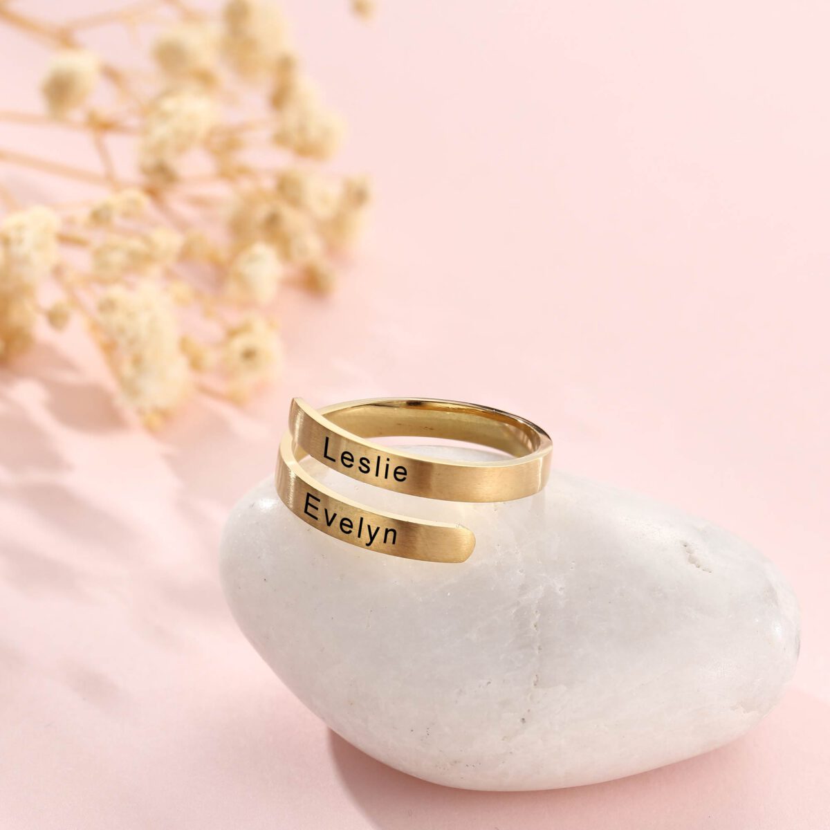 Engraved Two Names Ring Gold