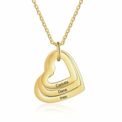 Family Heart Name Necklace For Mom Gold 3 Hearts