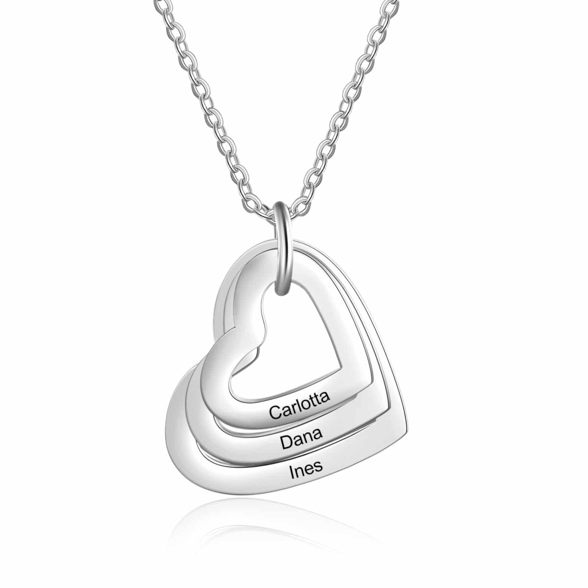 Family Heart Name Necklace For Mom Silver 3 Hearts