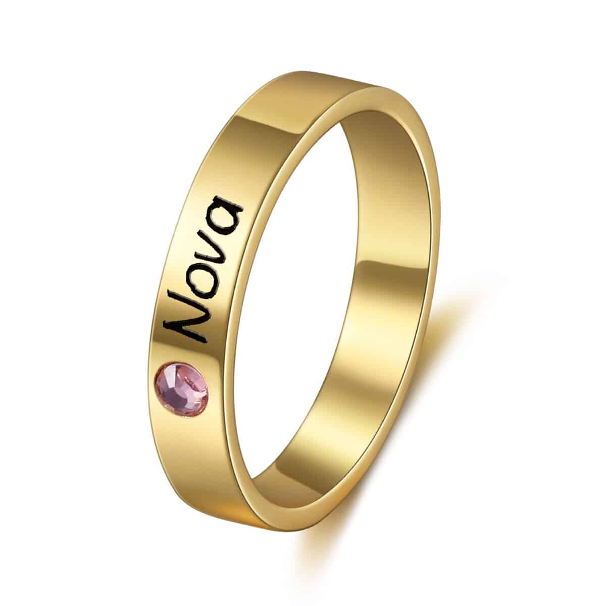 Gold Birthstone Name Ring Engraved Named