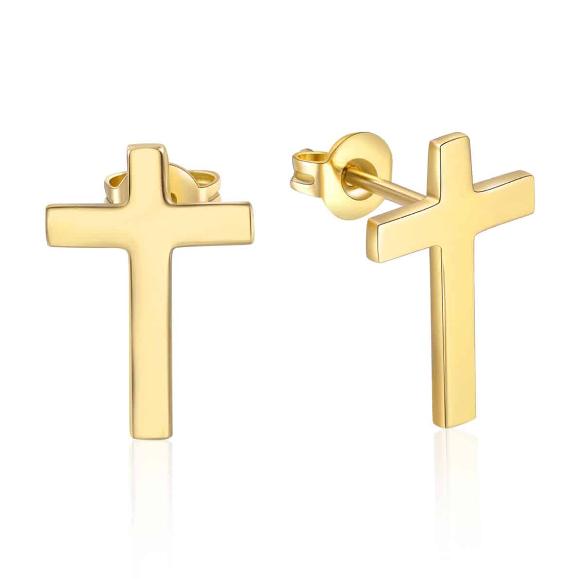 Gold Cross Stud Earrings