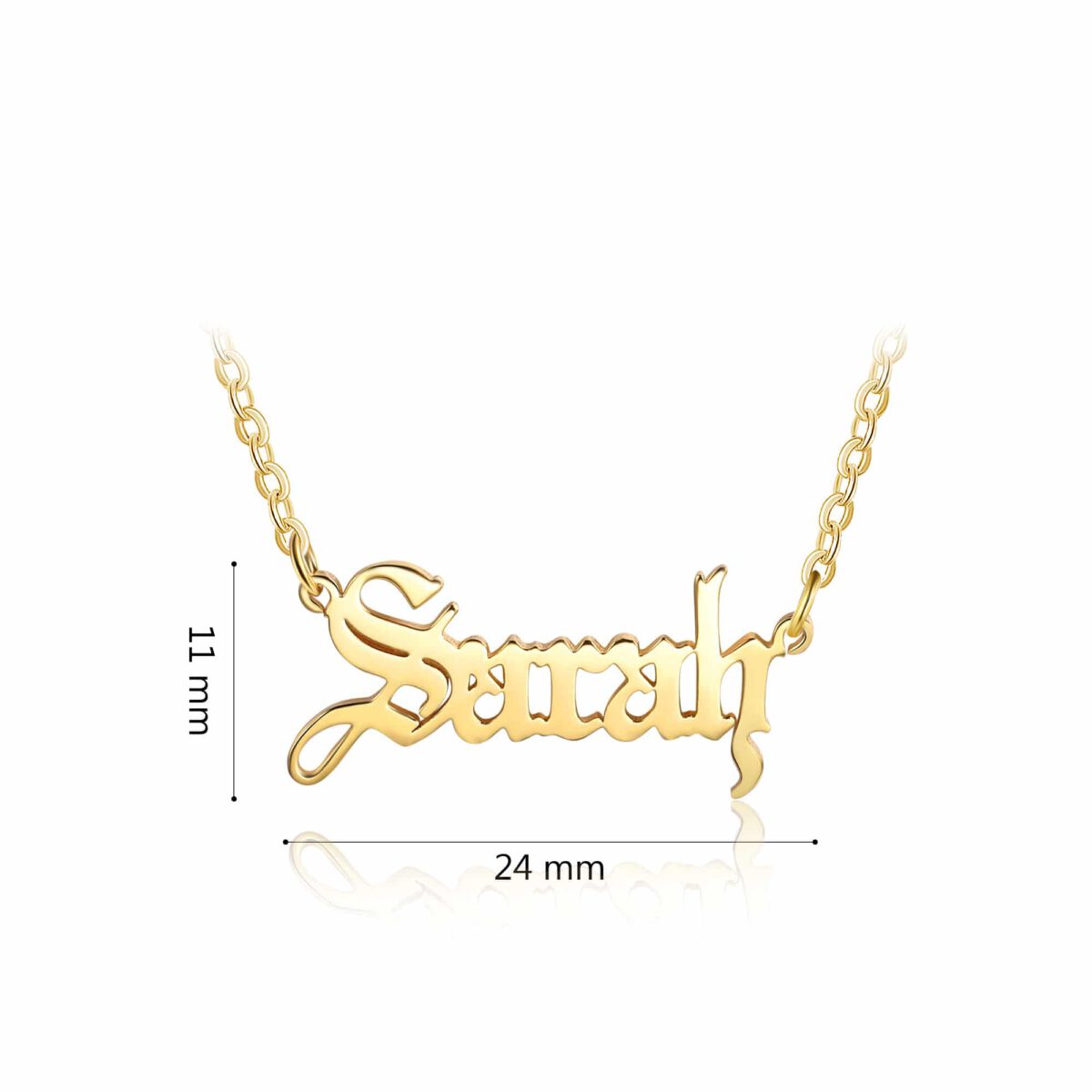 Gold Gothic Name Necklace Size Materials