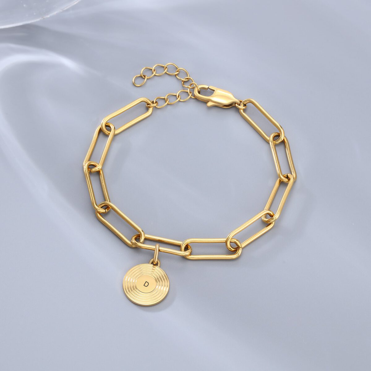 Gold Initial Bracelet Paperclip Chain