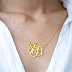 Gold Monogram Necklace 3 Initials Monogram Necklace