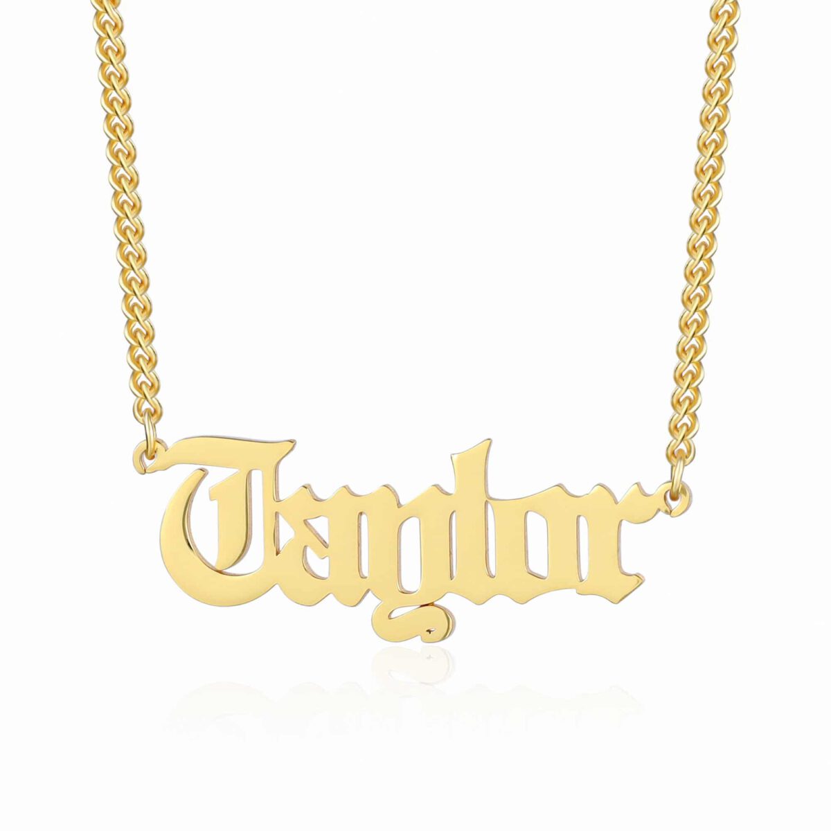 Gold Old English Name Necklace With Curb Chain