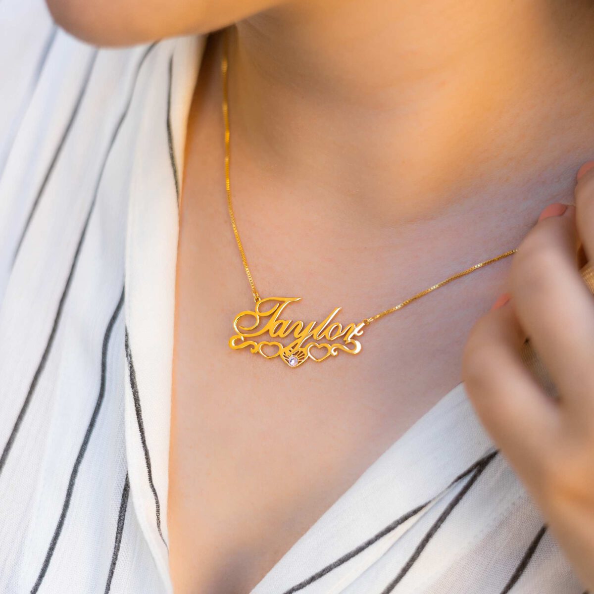 Gold Personalized Birthstone Name Necklace