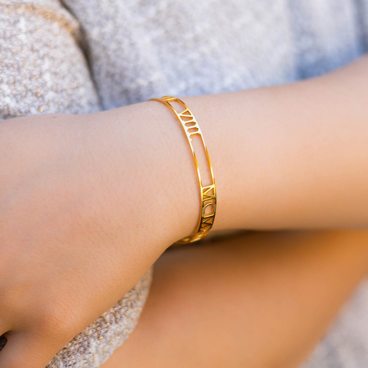 Gold Roman Numeral Bangle Anniversary Date Jewelry