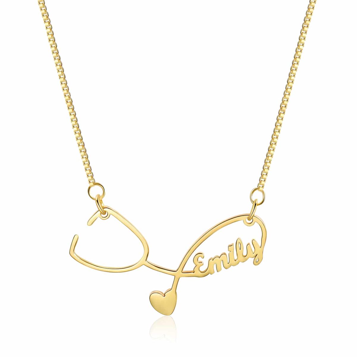 Gold Stethoscope Necklace with Name