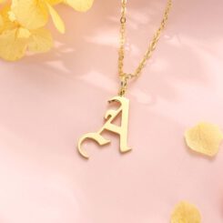 Gothic Initial Necklace Gold