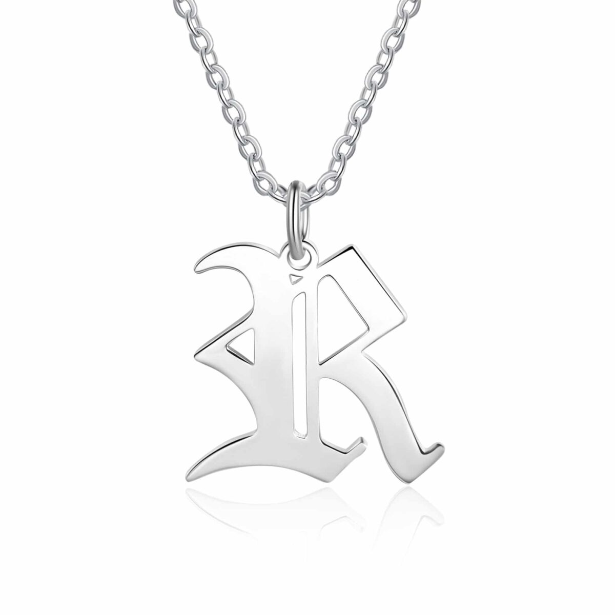 Gothic Initial Necklace Sterling Silver