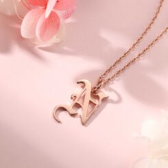 Gothic Letter Necklace Rose Gold