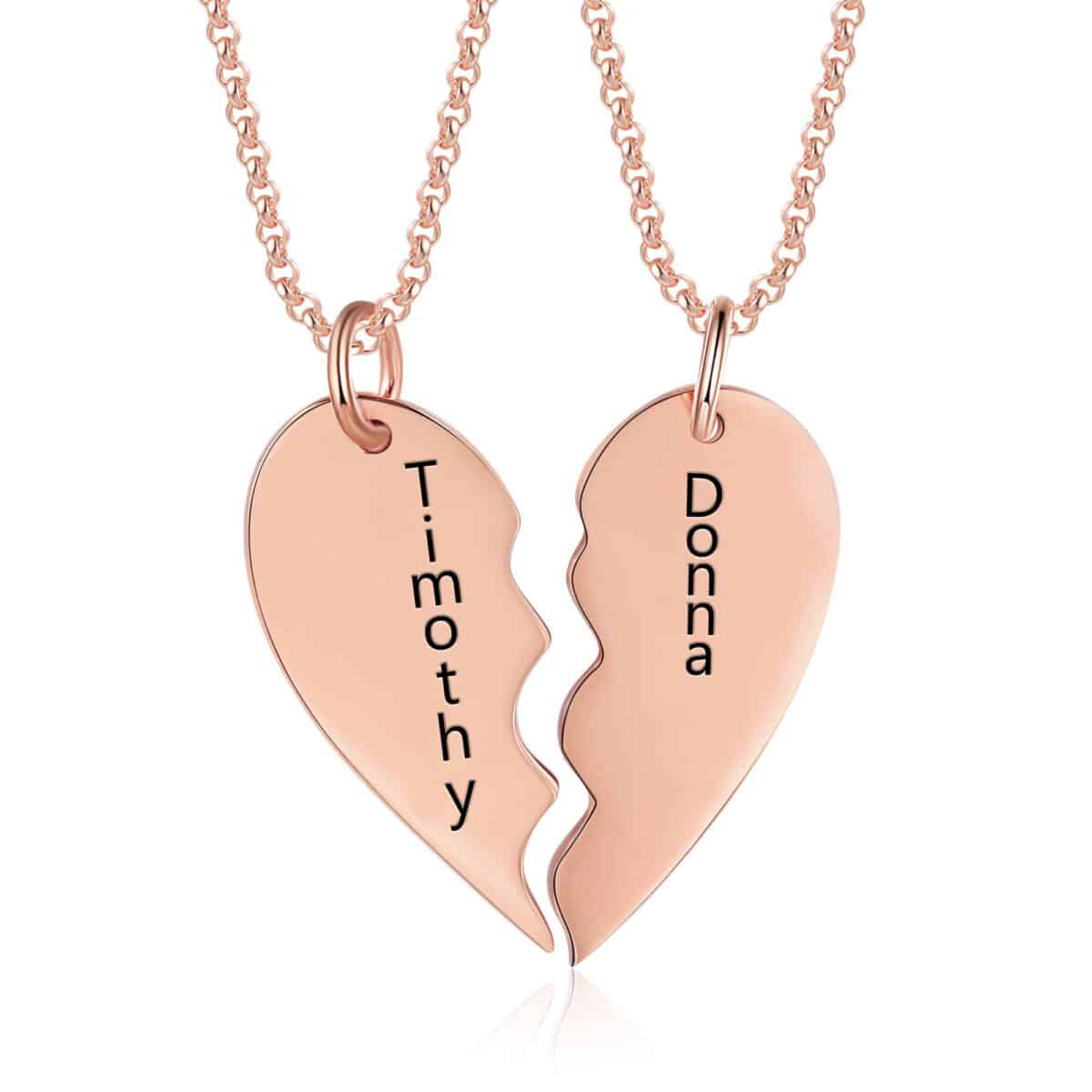 Half Heart Necklace For Couples Rose Gold