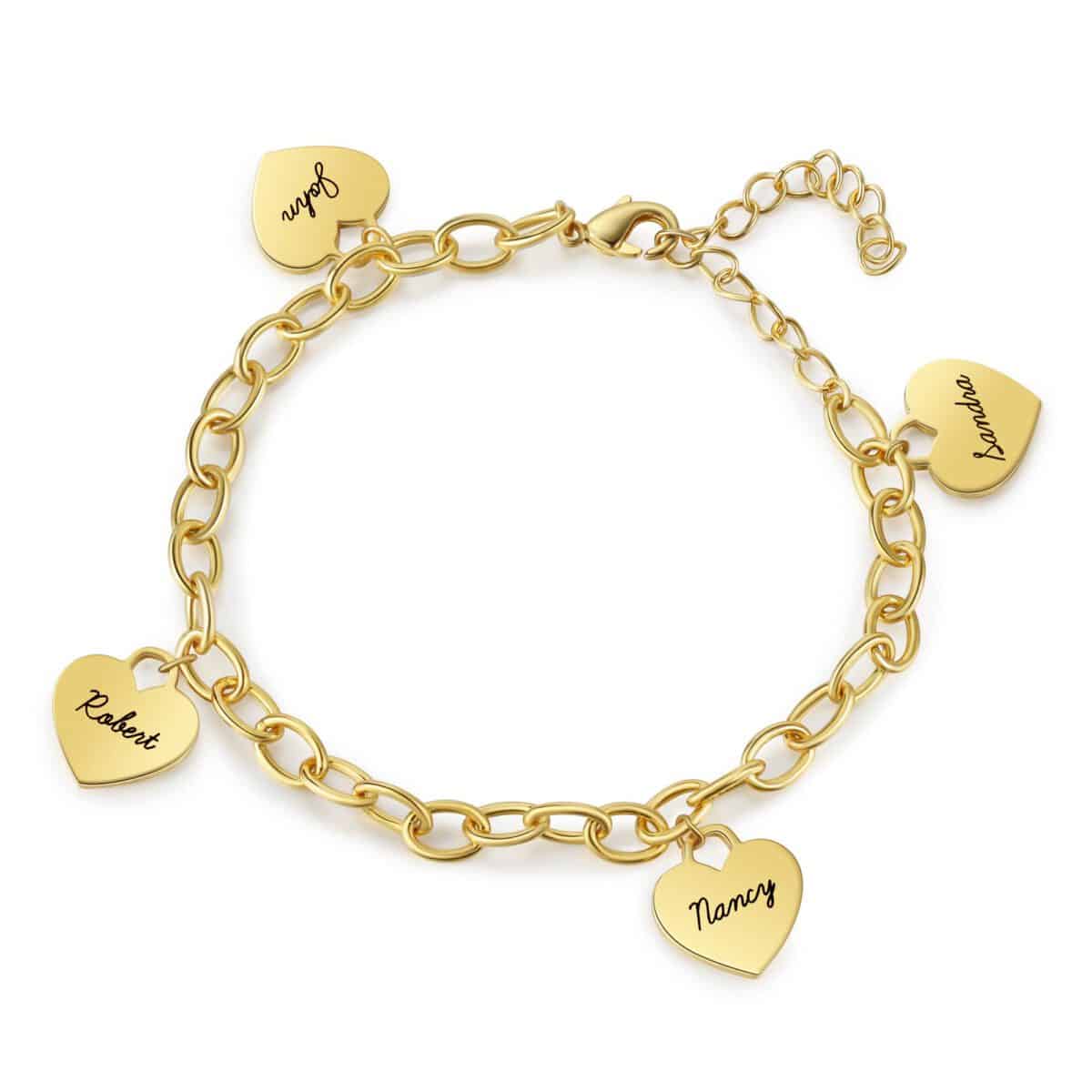 Heart Charm Bracelet Gold Personalized