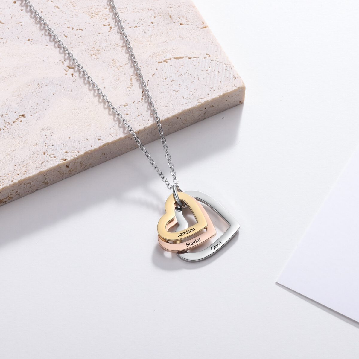 Heart Necklace for Mom With Engraved Names