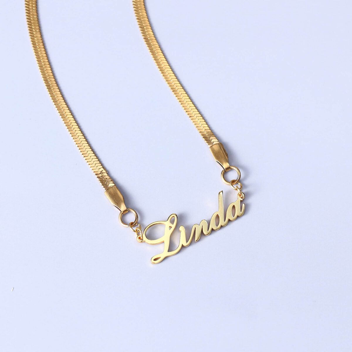 Herringbone Necklace With Name Plate