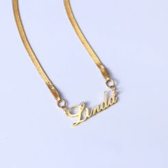 Herringbone Necklace With Name Plate