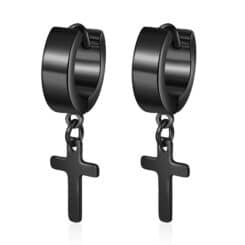 Hoop Cross Earrings Mens Black