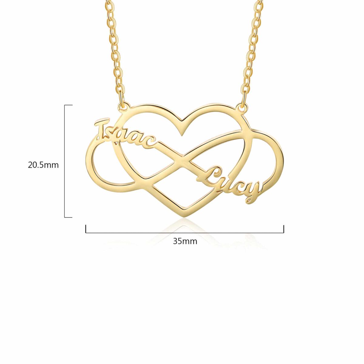 Infinity Heart Necklace Gold Size Materials