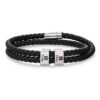 Men Leather Bracelet Black with Birthstones