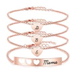 Mom Daughter Bracelets Set Of 3 Rose Gold Engraved