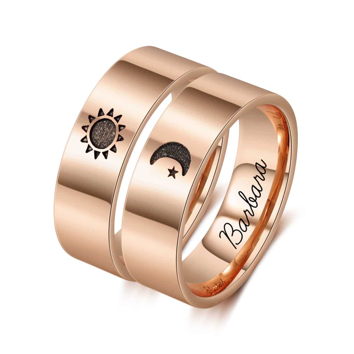 Moon And Sun Matching Rings Rose Gold