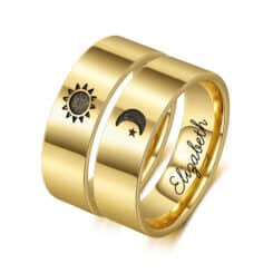 Moon Matching Rings Gold Set His Her