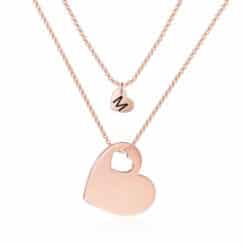 Mother Daughter Initial Engraved Necklace Set Rose Gold