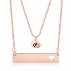 Mother Daughter Necklace Set Horizontal Bar With Hearts