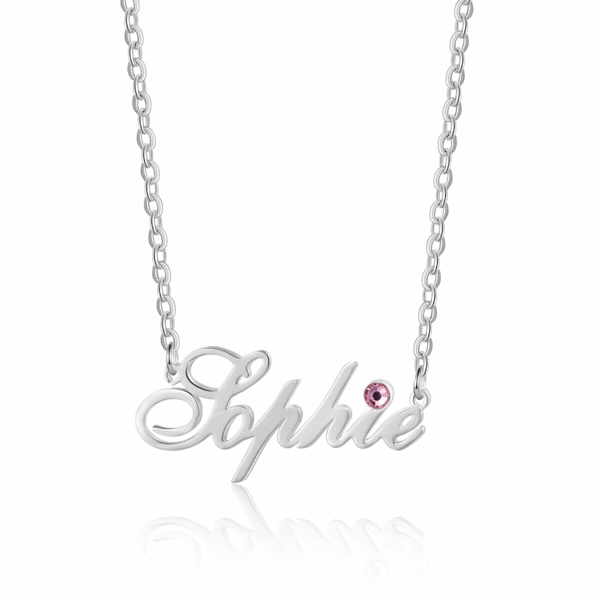 Name And Birthstone Necklace Sterling Silver