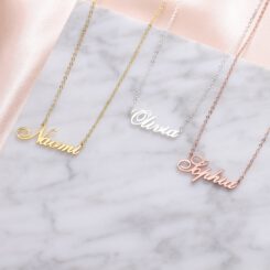 Name Plate Necklace Gold Silver Rose Gold