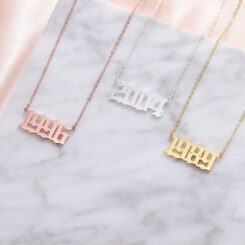 Number Necklace Silver Gold Rose Gold