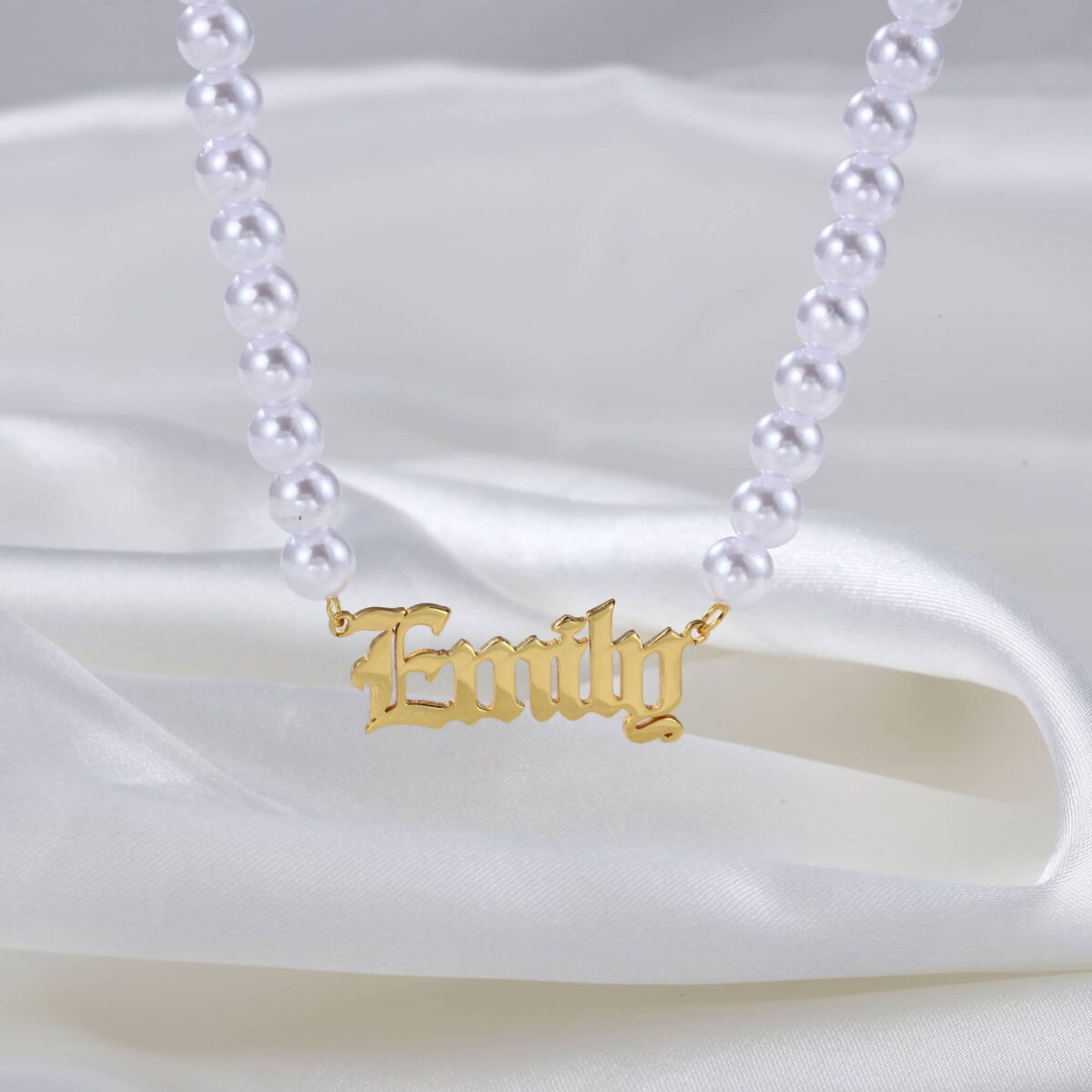 Old English Font Pearl Name Necklace